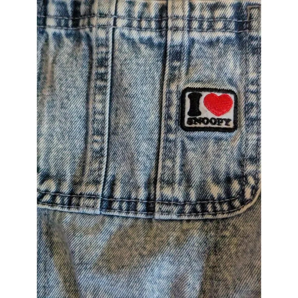Justice Snoopy Girls Size 12 Light Wash Denim Overall Shorts